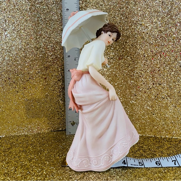 Home Interior Lady Figurine  14004 Pearl Parasol Pink Umbrella Homco new no box - Picture 1 of 11